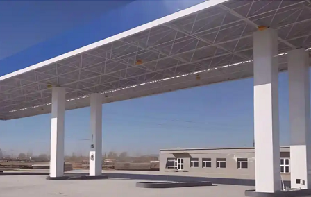 白银钢结构加油站罩棚_螺栓球网架_挑檐_形象柱!